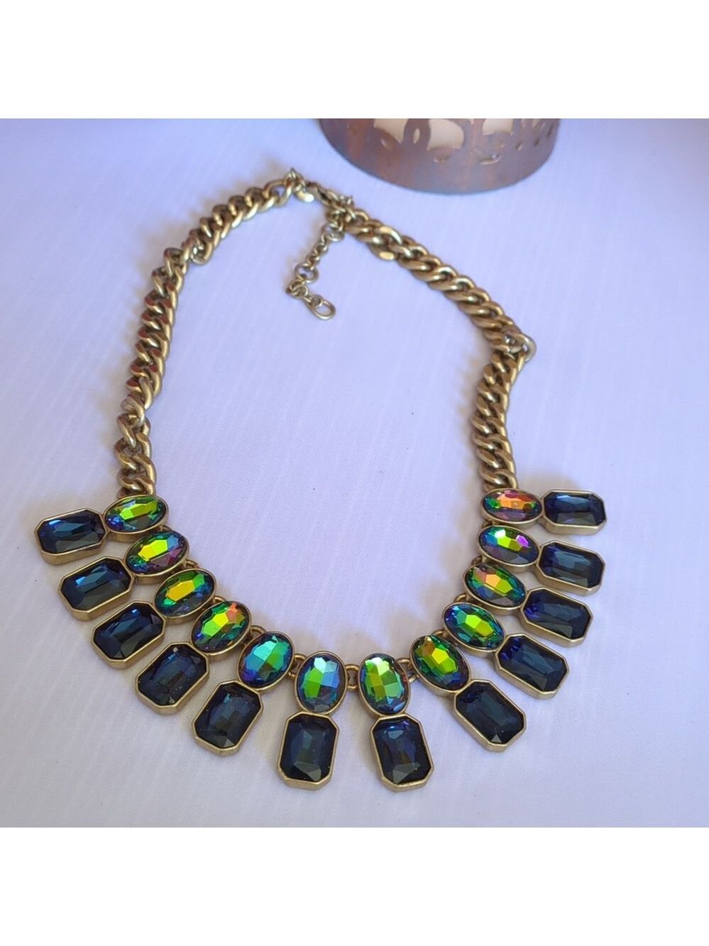 J.Crew Ombre Crystal Drop Necklace Multi Color Light Gold Ox Plated - Picture 5 of 11